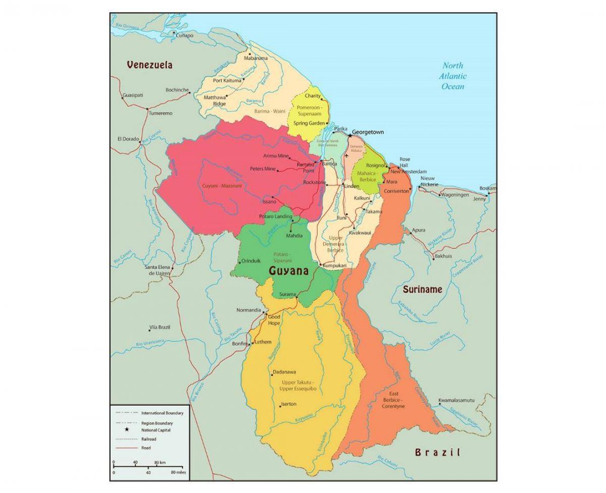 kart Guyana göstərmək üçün 10 inzibati rayonu
