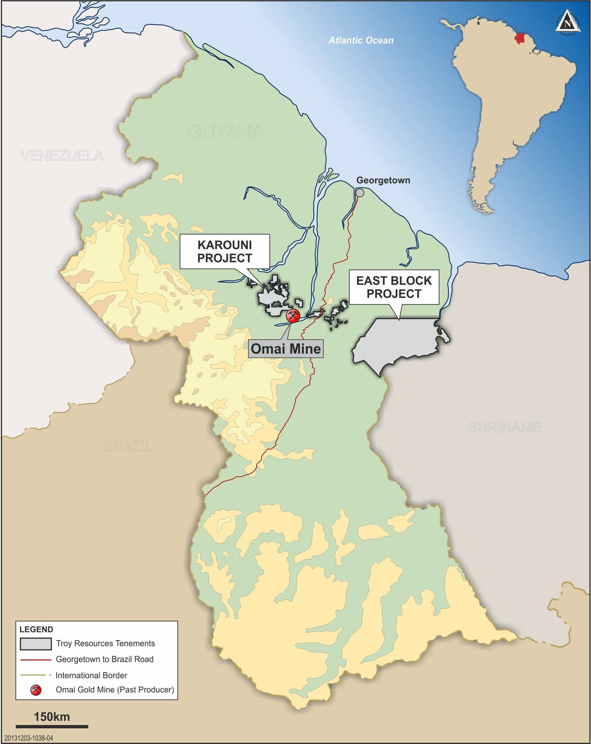kart Guyana göstərilir mineral resurslar