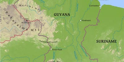 Kart Guyana göstərən aşağı sahil düzənliyi