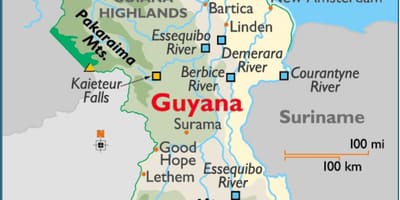 Kart Guyana göstərir dağ silsilələri