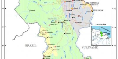 Kart Guyana göstərən 4 təbii regionların